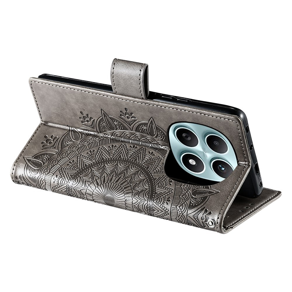 For Xiaomi Redmi Note 15 4G (Global) Stand Case Imprinted Totem PU Leather Wallet Phone Cover with Wrist Strap - Grey