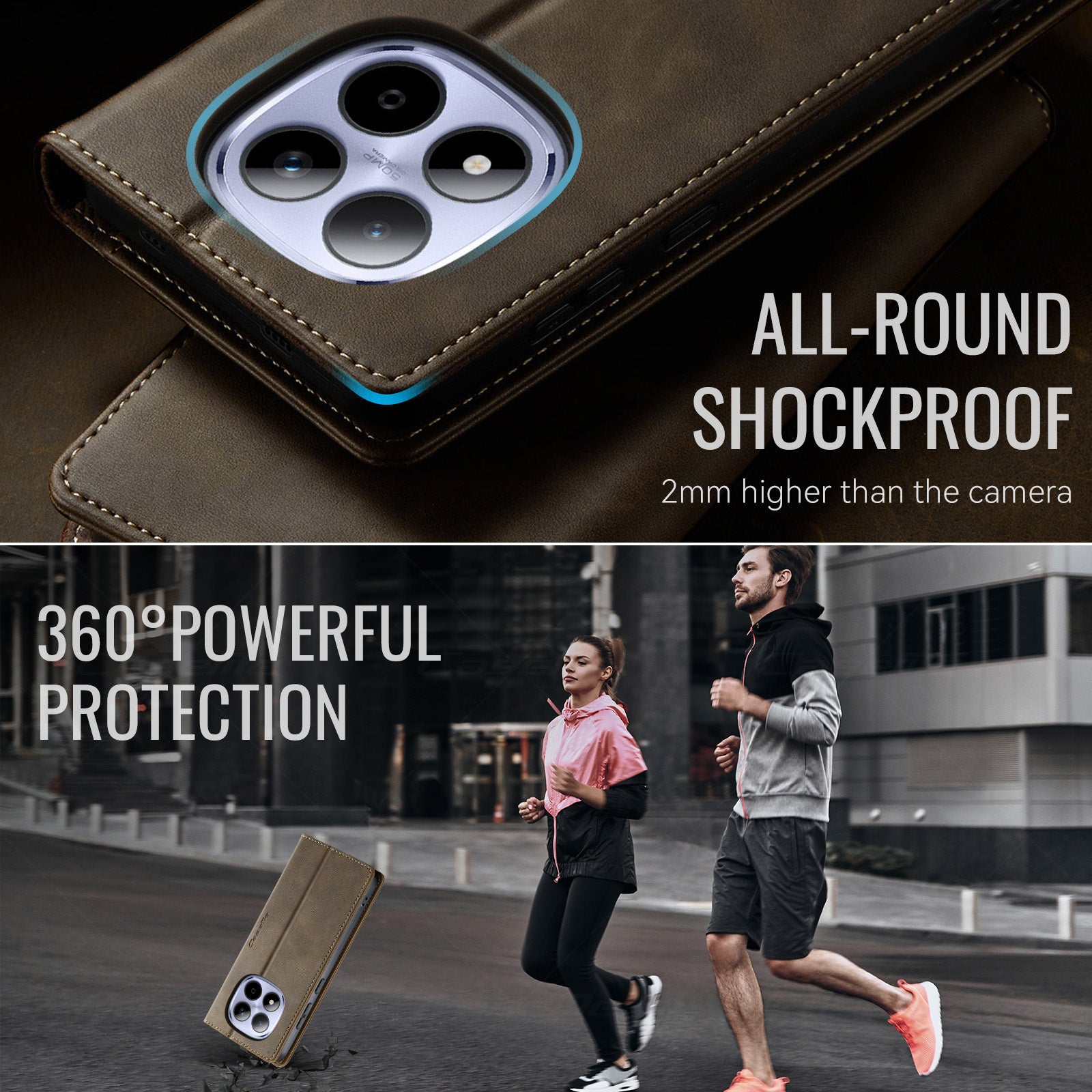For Xiaomi Redmi Note 15 Pro 5G (Global) Case CASEME 033 Series RFID Blocking Wallet Stand Calf Texture Leather Phone Cover - Coffee