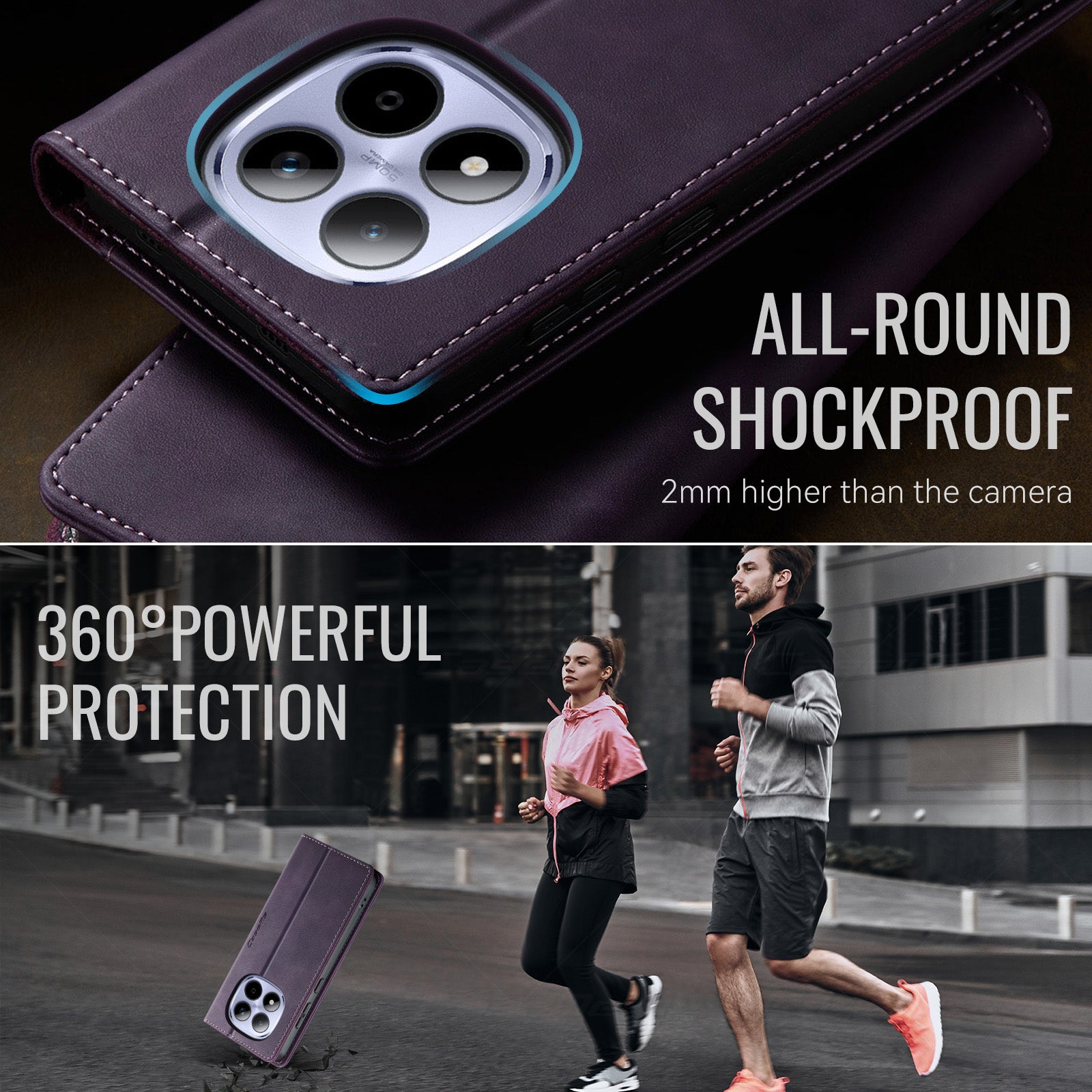 For Xiaomi Redmi Note 15 Pro 5G (Global) Case CASEME 033 Series RFID Blocking Wallet Stand Calf Texture Leather Phone Cover - Purple