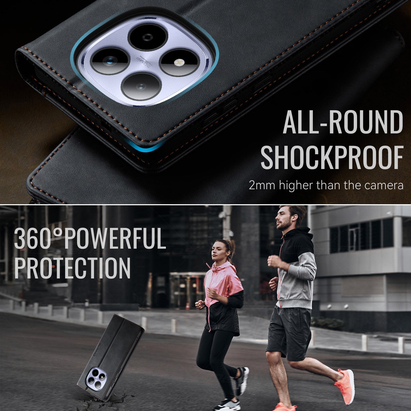 For Xiaomi Redmi Note 15 Pro 5G (Global) Case CASEME 033 Series RFID Blocking Wallet Stand Calf Texture Leather Phone Cover - Black