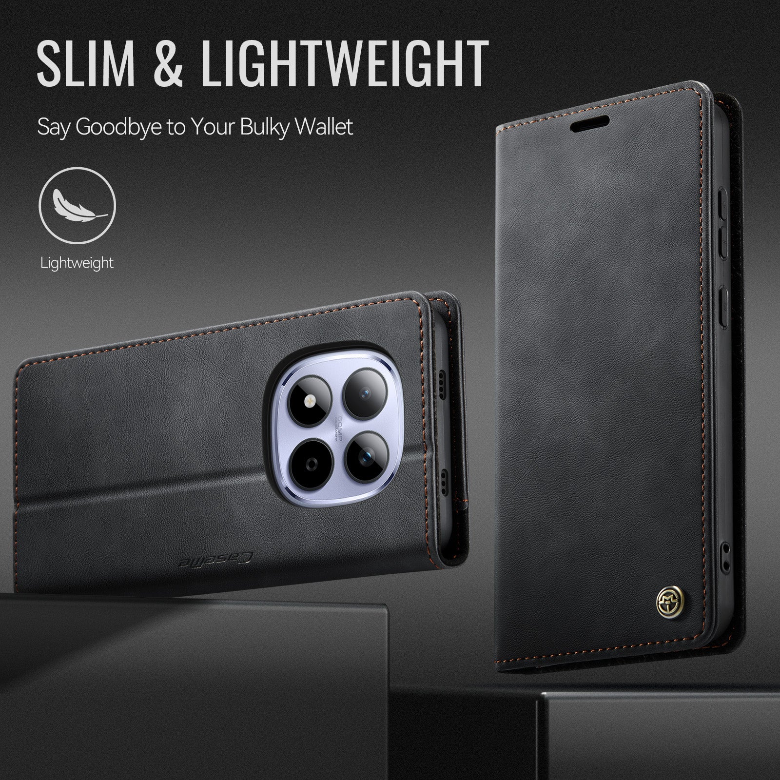 For Xiaomi Redmi Note 15 Pro 5G (Global) Case CASEME 033 Series RFID Blocking Wallet Stand Calf Texture Leather Phone Cover - Black