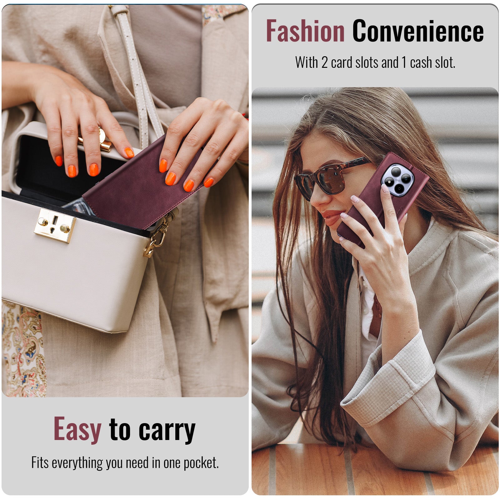For Xiaomi Redmi Note 15 Pro 5G (Global) Case CASEME 033 Series RFID Blocking Wallet Stand Calf Texture Leather Phone Cover - Red