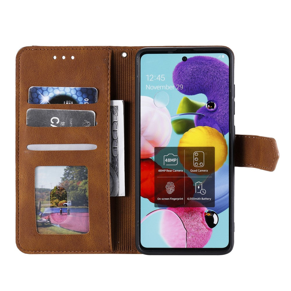 For Xiaomi Redmi Note 15 4G (Global) Leather Case Splicing Stitching Wallet Phone Cover with Wrist Strap - Brown