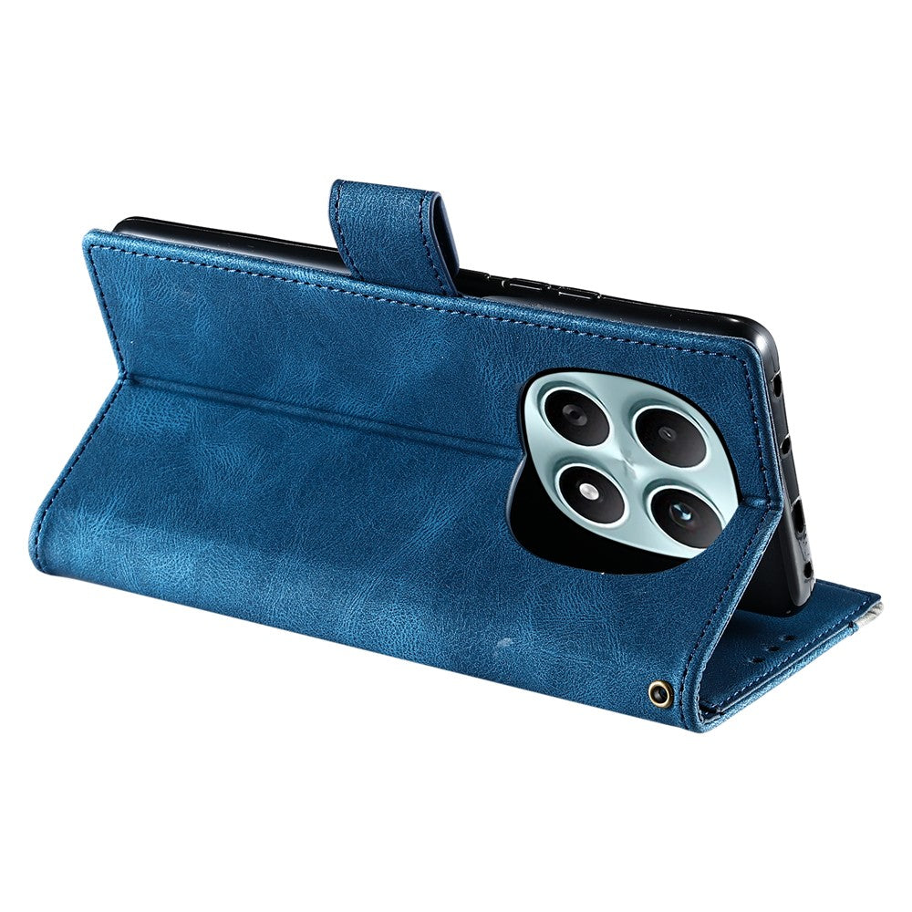For Xiaomi Redmi Note 15 4G (Global) Leather Case Splicing Stitching Wallet Phone Cover with Wrist Strap - Blue