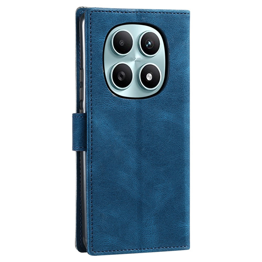 For Xiaomi Redmi Note 15 4G (Global) Leather Case Splicing Stitching Wallet Phone Cover with Wrist Strap - Blue