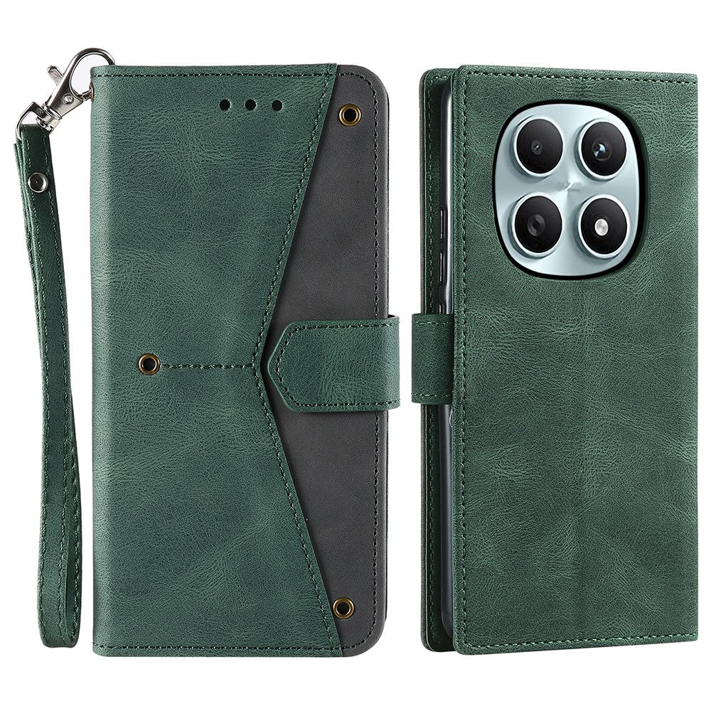 For Xiaomi Redmi Note 15 4G (Global) Leather Case Splicing Stitching Wallet Phone Cover with Wrist Strap - Green