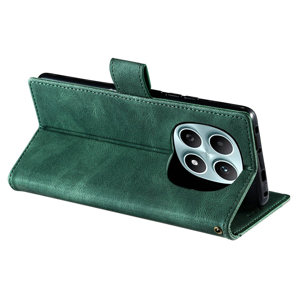 For Xiaomi Redmi Note 15 4G (Global) Leather Case Splicing Stitching Wallet Phone Cover with Wrist Strap - Green