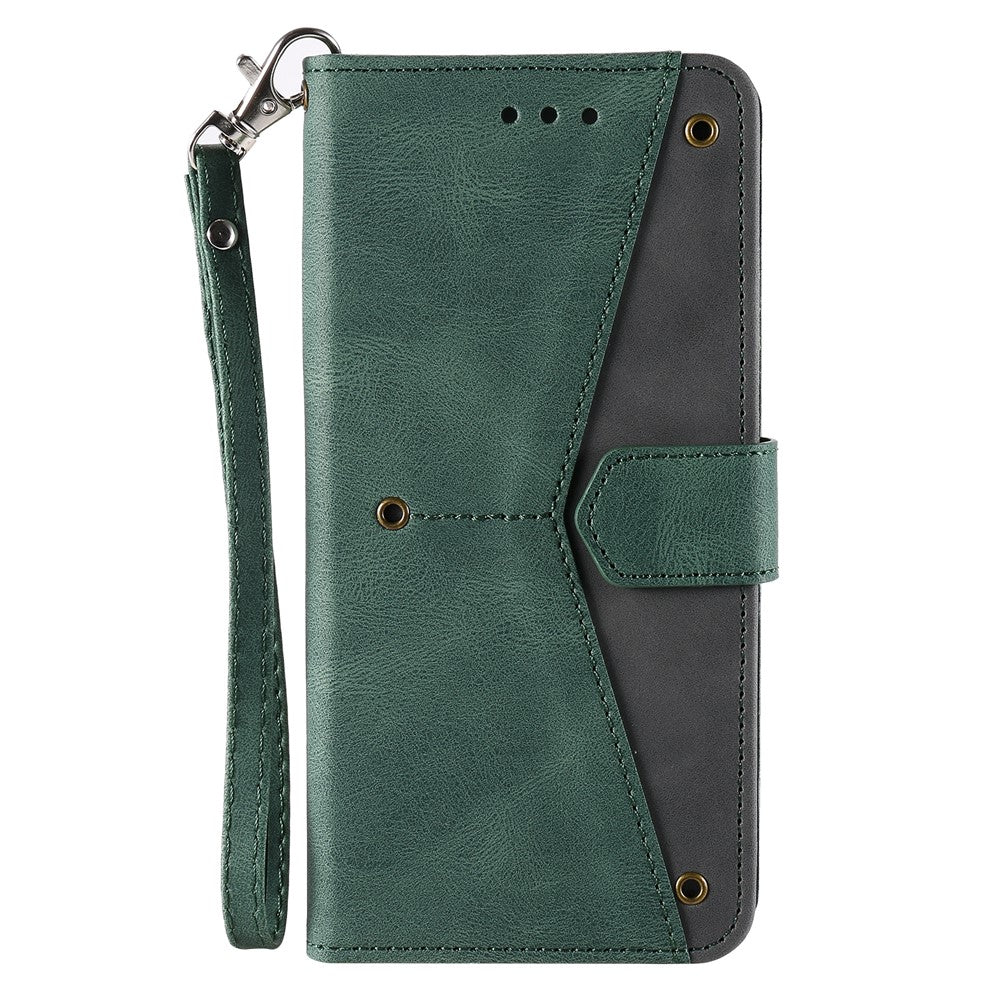 For Xiaomi Redmi Note 15 4G (Global) Leather Case Splicing Stitching Wallet Phone Cover with Wrist Strap - Green