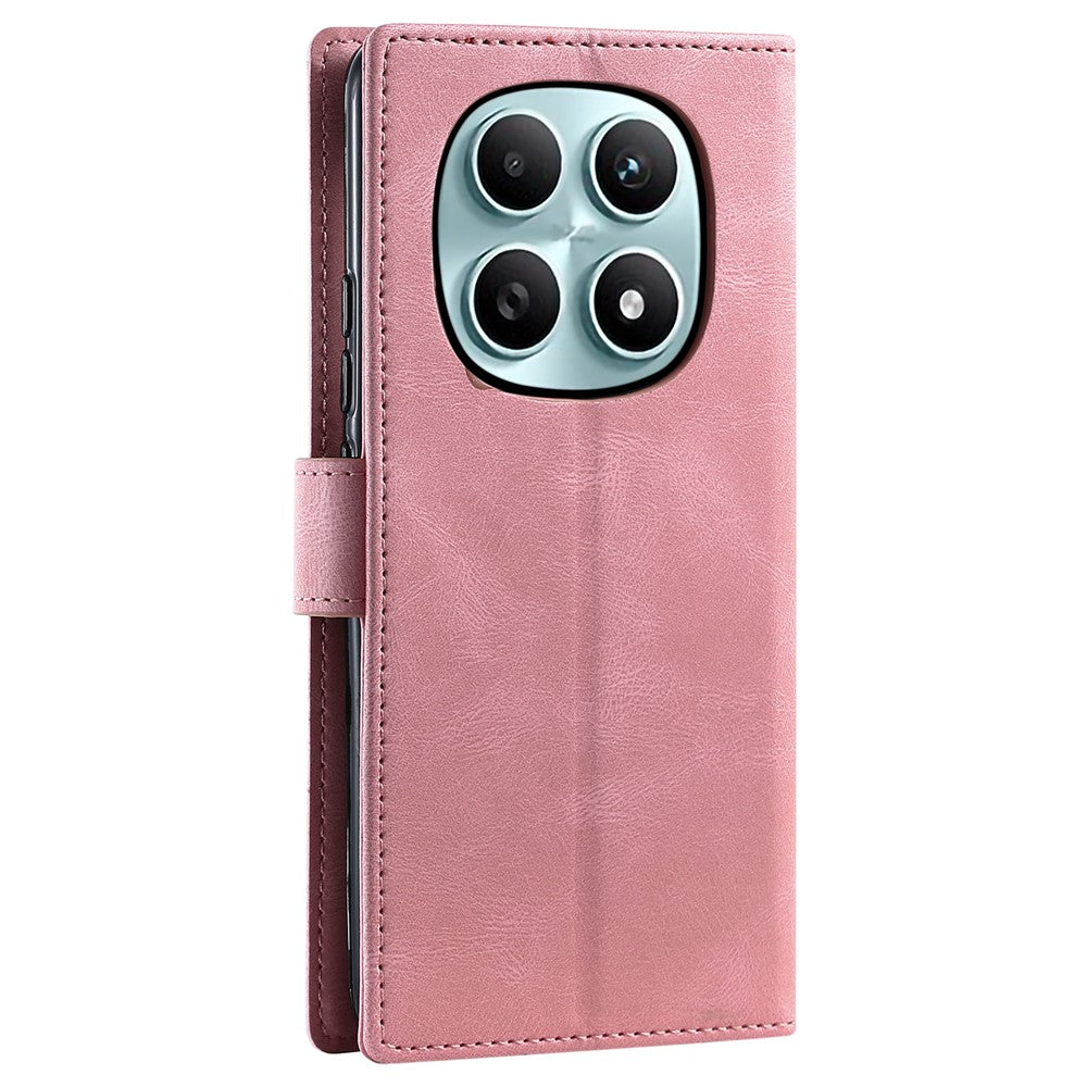For Xiaomi Redmi Note 15 4G (Global) Leather Case Splicing Stitching Wallet Phone Cover with Wrist Strap - Rose Gold