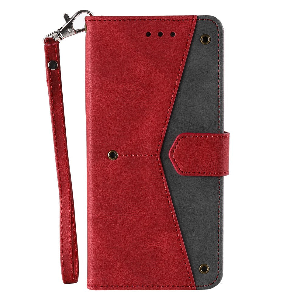 For Xiaomi Redmi Note 15 4G (Global) Leather Case Splicing Stitching Wallet Phone Cover with Wrist Strap - Red