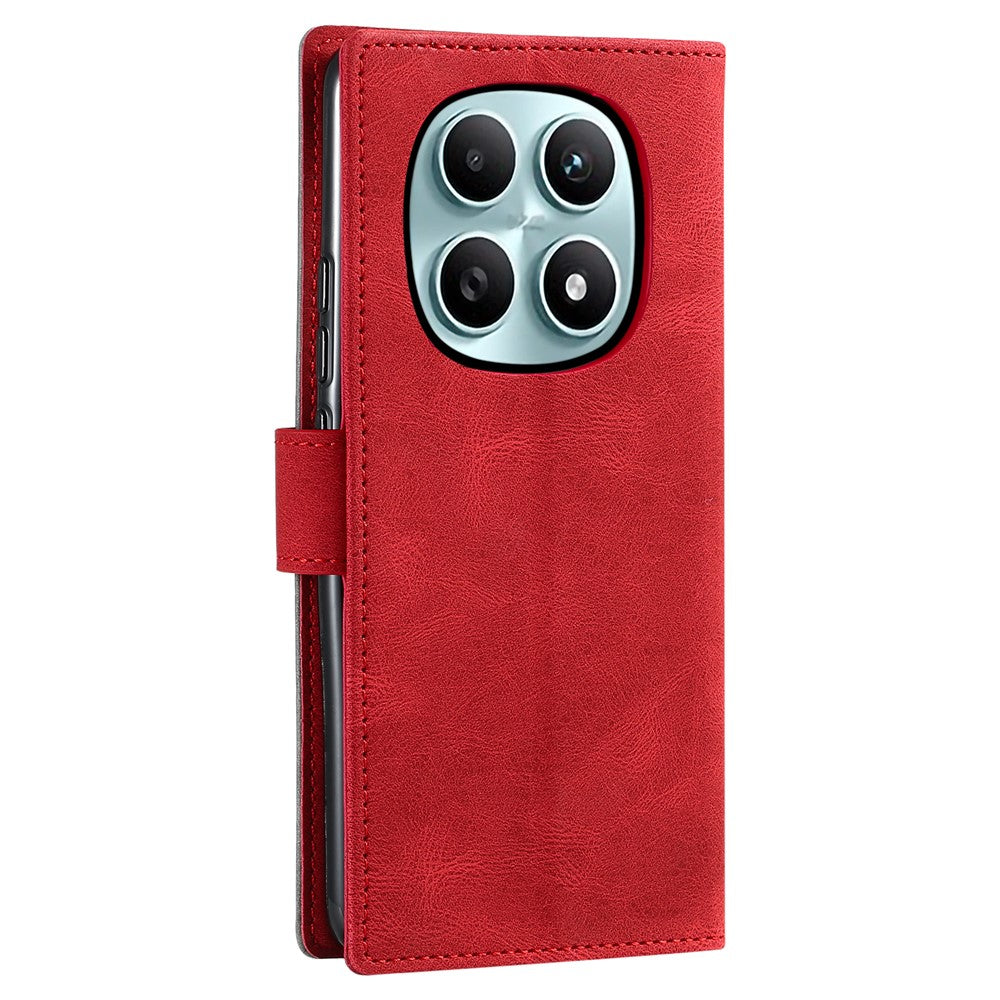 For Xiaomi Redmi Note 15 4G (Global) Leather Case Splicing Stitching Wallet Phone Cover with Wrist Strap - Red