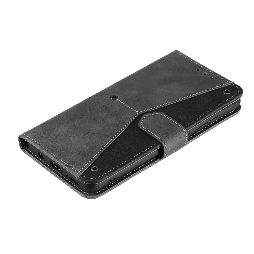 For Xiaomi Redmi Note 15 4G (Global) Leather Case Splicing Stitching Wallet Phone Cover with Wrist Strap - Grey