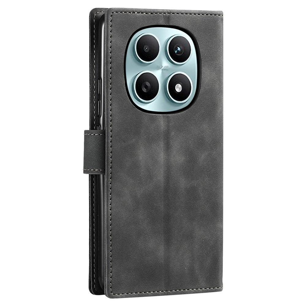 For Xiaomi Redmi Note 15 4G (Global) Leather Case Splicing Stitching Wallet Phone Cover with Wrist Strap - Grey