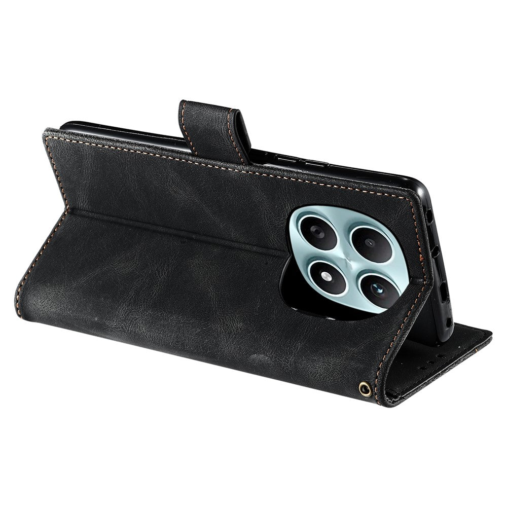 For Xiaomi Redmi Note 15 4G (Global) Leather Case Splicing Stitching Wallet Phone Cover with Wrist Strap - Black