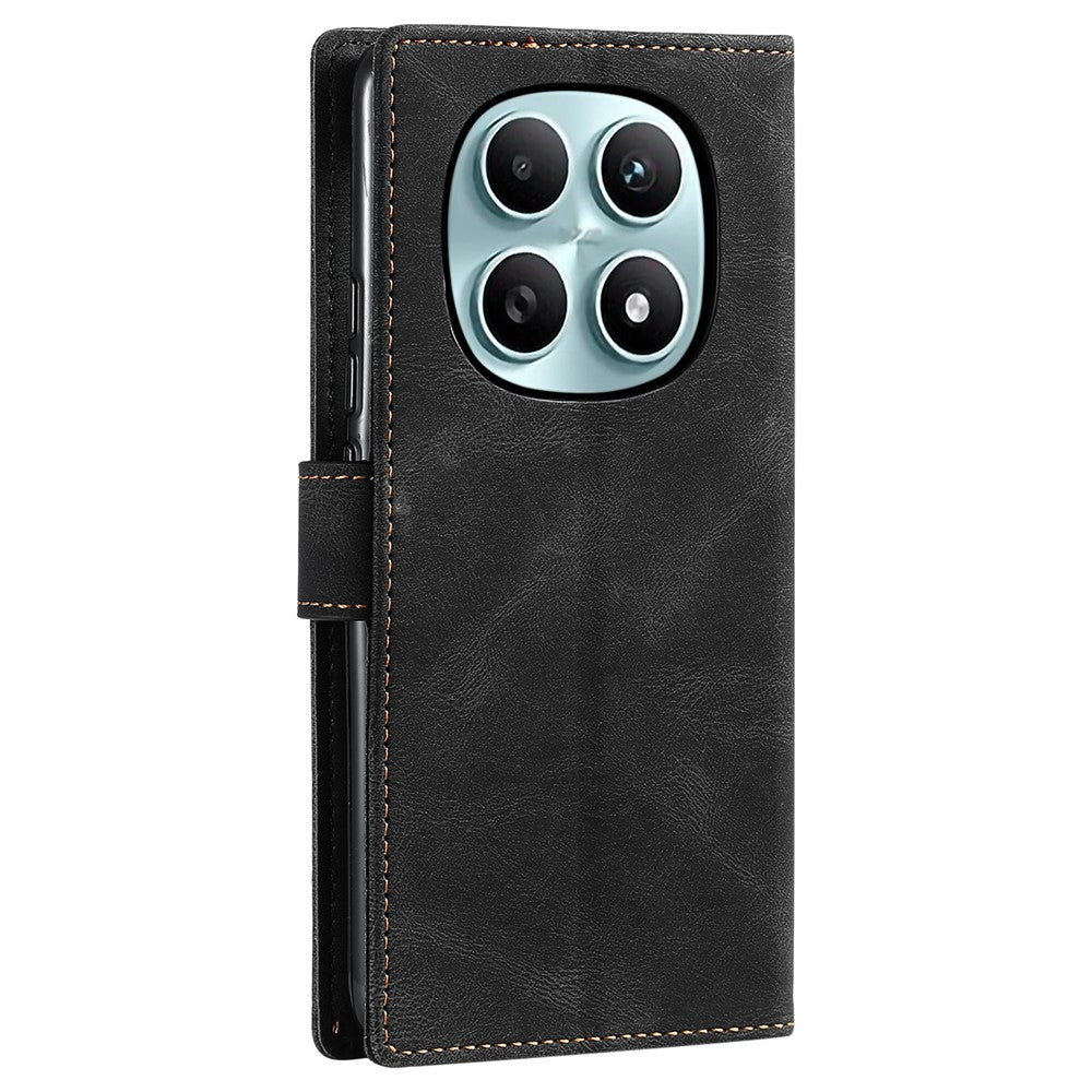 For Xiaomi Redmi Note 15 4G (Global) Leather Case Splicing Stitching Wallet Phone Cover with Wrist Strap - Black