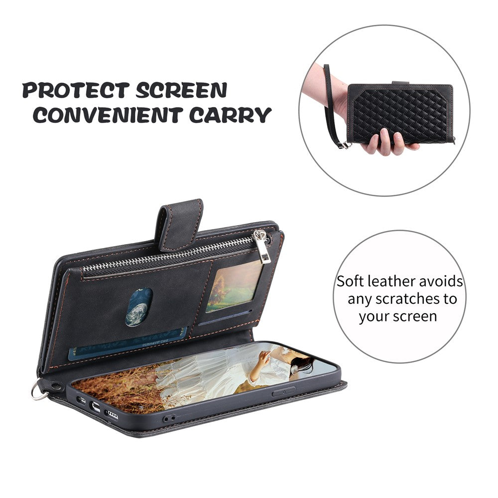 For Xiaomi Redmi Note 15 Pro 4G (Global) Wallet Case Rhombus Stitching Line PU Leather Phone Cover with Wrist Strap - Black