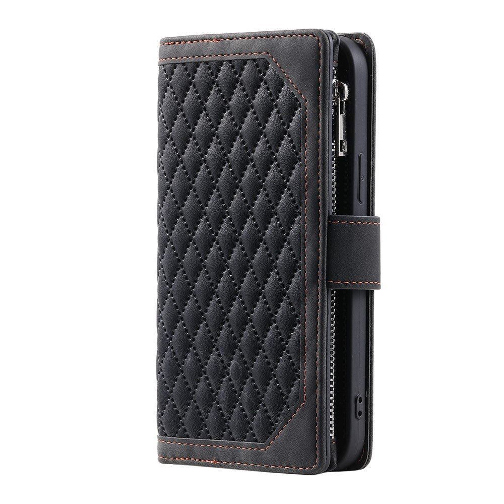 For Xiaomi Redmi Note 15 Pro 4G (Global) Wallet Case Rhombus Stitching Line PU Leather Phone Cover with Wrist Strap - Black