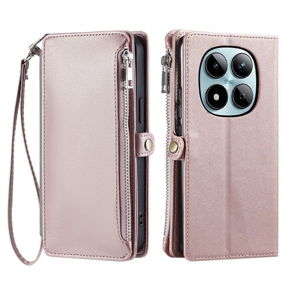 For Xiaomi Redmi Note 15 Pro 4G (Global) Case TPU + PU Leather Wallet Phone Cover with Wrist Strap - Rose Gold