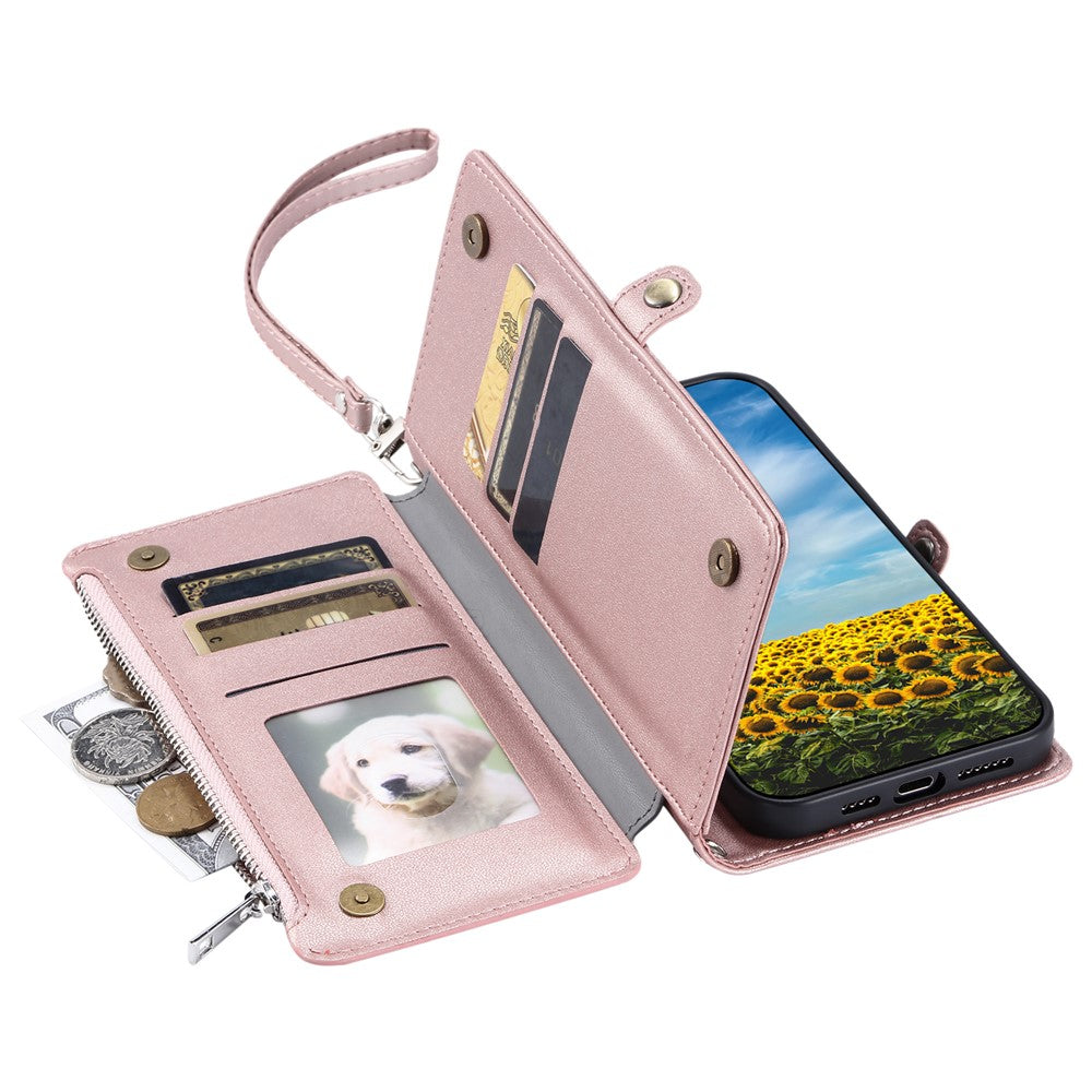 For Xiaomi Redmi Note 15 Pro 4G (Global) Case TPU + PU Leather Wallet Phone Cover with Wrist Strap - Rose Gold