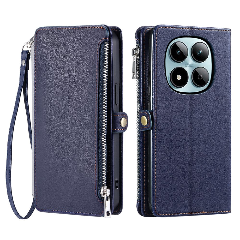 For Xiaomi Redmi Note 15 Pro 4G (Global) Case TPU + PU Leather Wallet Phone Cover with Wrist Strap - Blue