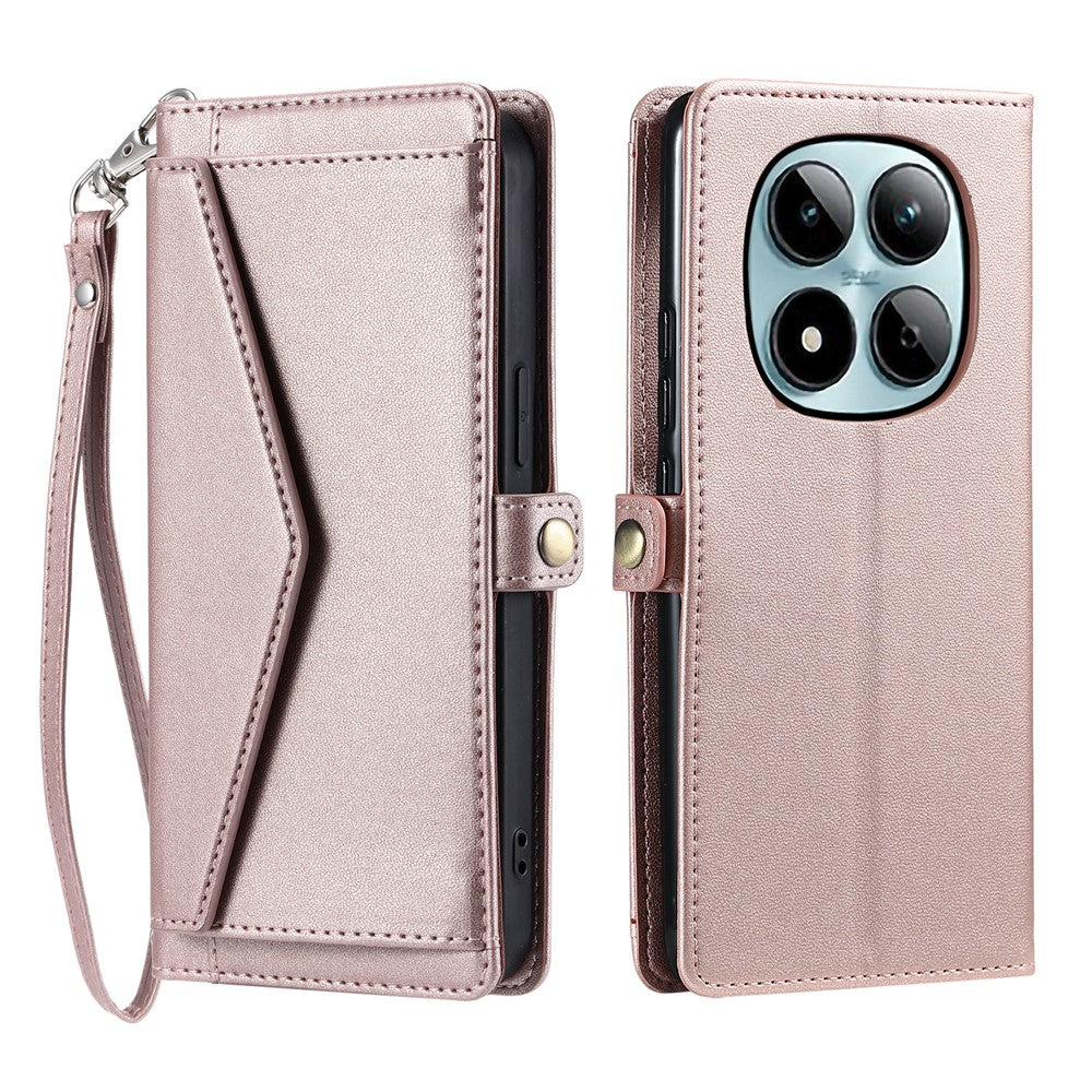 For Xiaomi Redmi Note 15 Pro 4G (Global) Leather Case with Wrist Strap Wallet Stand Phone Cover - Rose Gold
