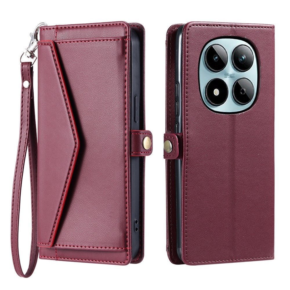 For Xiaomi Redmi Note 15 Pro 4G (Global) Leather Case with Wrist Strap Wallet Stand Phone Cover - Wine Red