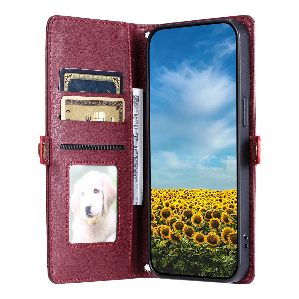 For Xiaomi Redmi Note 15 Pro 4G (Global) Leather Case with Wrist Strap Wallet Stand Phone Cover - Wine Red