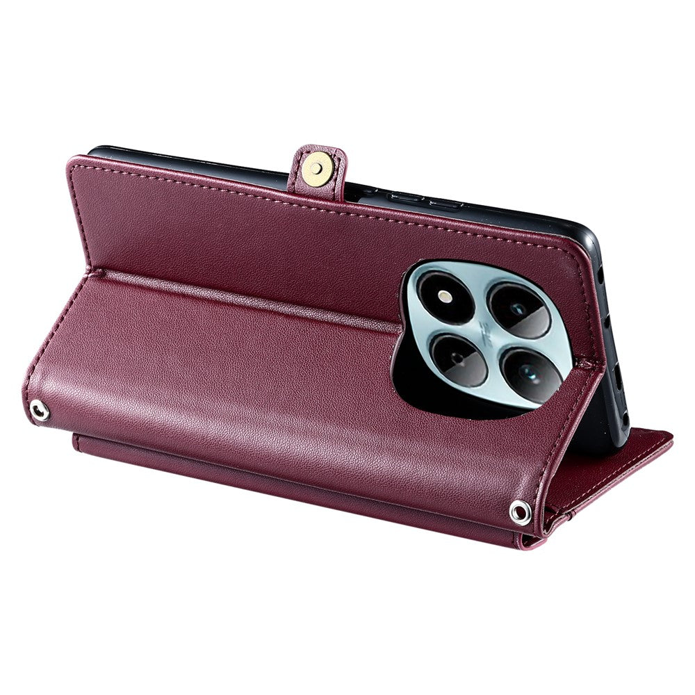 For Xiaomi Redmi Note 15 Pro 4G (Global) Leather Case with Wrist Strap Wallet Stand Phone Cover - Wine Red
