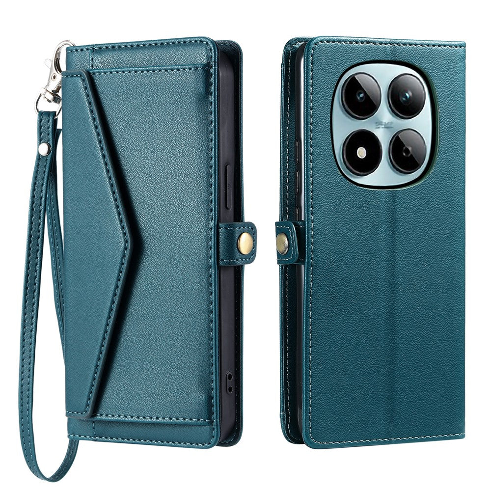 For Xiaomi Redmi Note 15 Pro 4G (Global) Leather Case with Wrist Strap Wallet Stand Phone Cover - Blackish Green