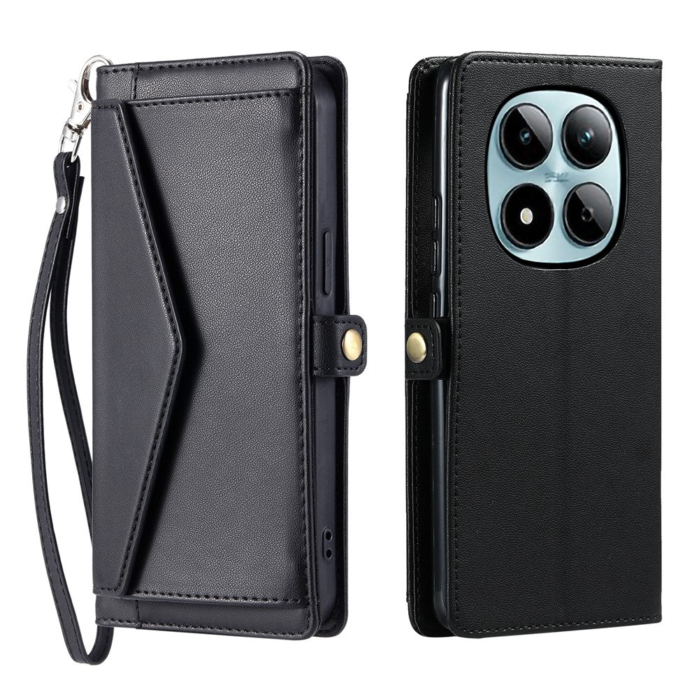 For Xiaomi Redmi Note 15 Pro 4G (Global) Leather Case with Wrist Strap Wallet Stand Phone Cover - Black