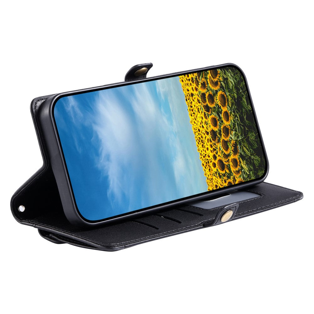 For Xiaomi Redmi Note 15 Pro 4G (Global) Leather Case with Wrist Strap Wallet Stand Phone Cover - Black