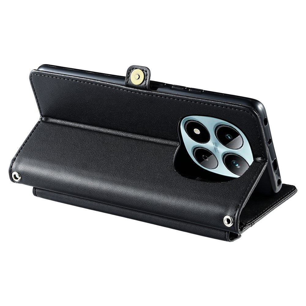 For Xiaomi Redmi Note 15 Pro 4G (Global) Leather Case with Wrist Strap Wallet Stand Phone Cover - Black