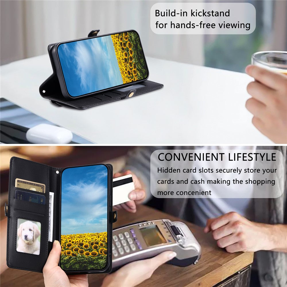 For Xiaomi Redmi Note 15 Pro 4G (Global) Leather Case with Wrist Strap Wallet Stand Phone Cover - Black