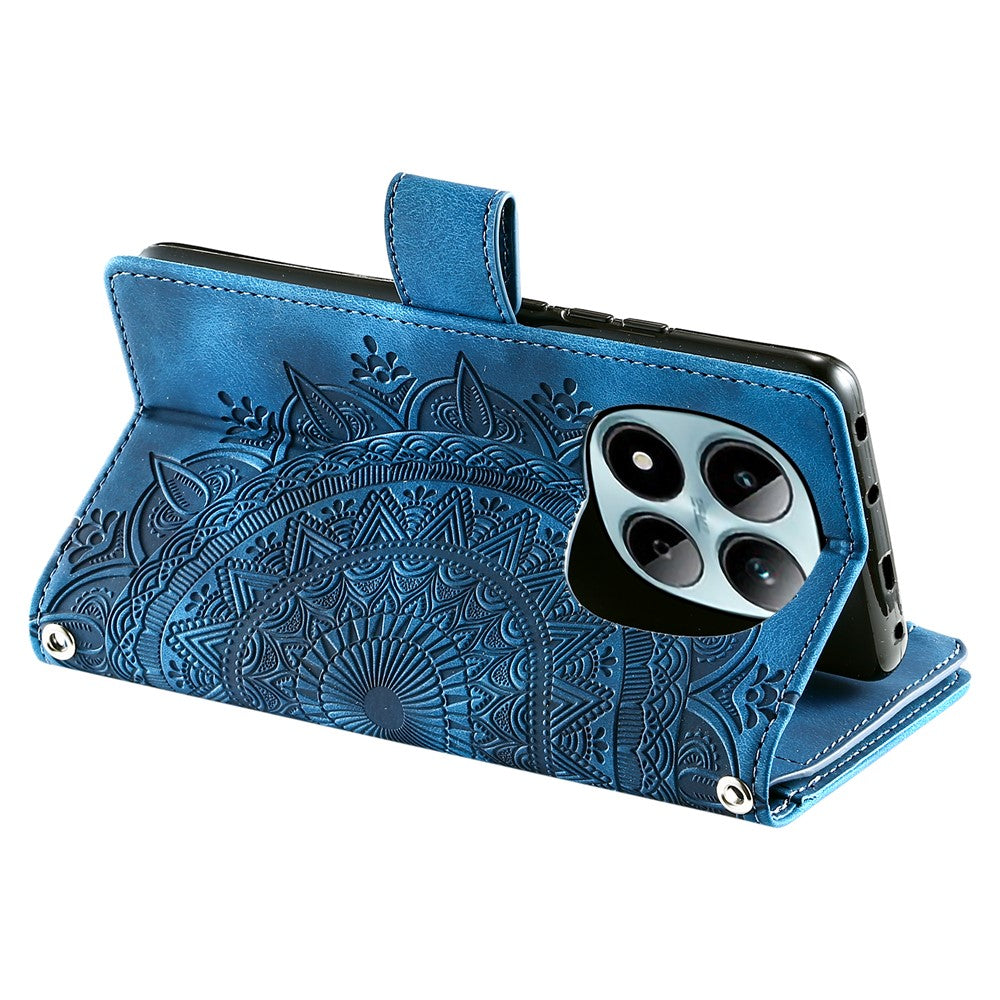 For Xiaomi Redmi Note 15 Pro 4G (Global) Wallet Case Mandala Flower Pattern PU Leather Phone Cover with Wrist Strap - Blue