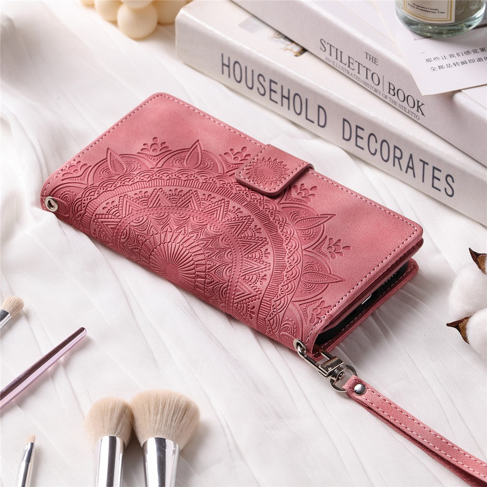 For Xiaomi Redmi Note 15 Pro 4G (Global) Wallet Case Mandala Flower Pattern PU Leather Phone Cover with Wrist Strap - Rose Gold