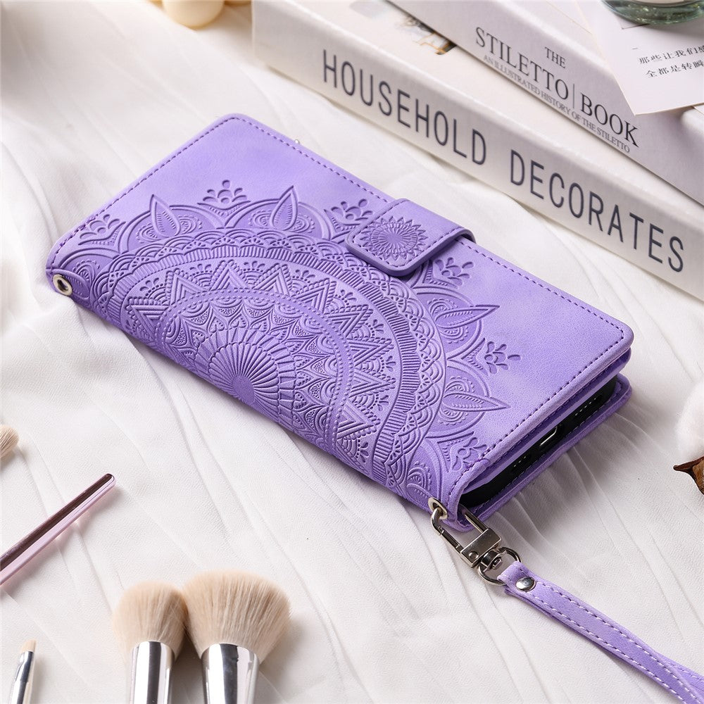 For Xiaomi Redmi Note 15 Pro 4G (Global) Wallet Case Mandala Flower Pattern PU Leather Phone Cover with Wrist Strap - Purple