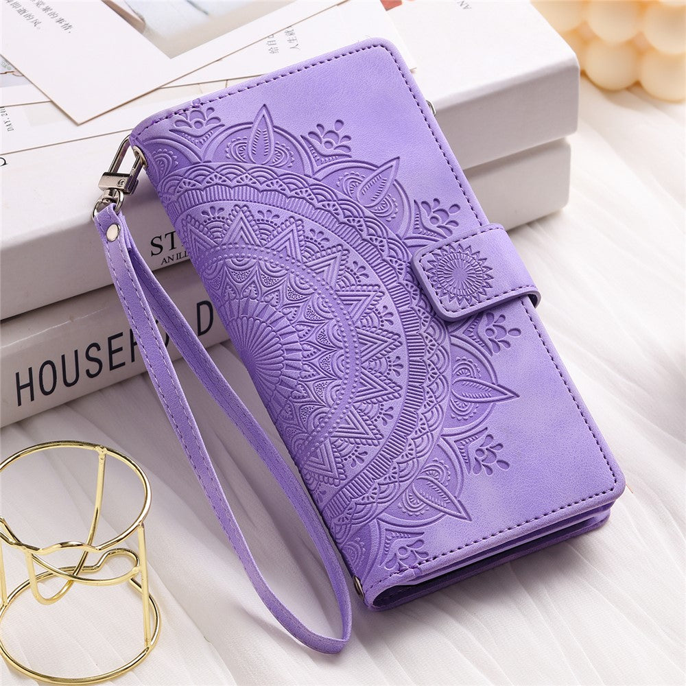 For Xiaomi Redmi Note 15 Pro 4G (Global) Wallet Case Mandala Flower Pattern PU Leather Phone Cover with Wrist Strap - Purple