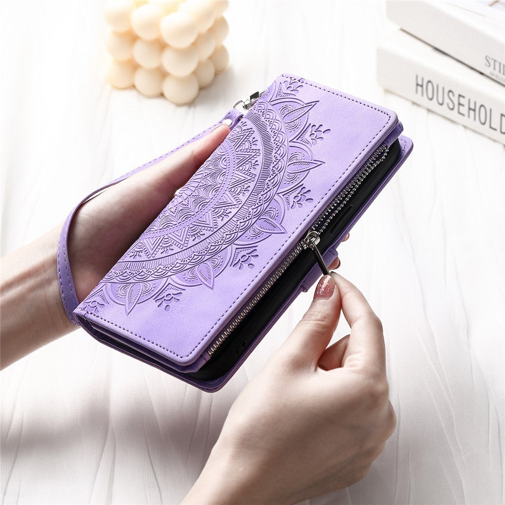 For Xiaomi Redmi Note 15 Pro 4G (Global) Wallet Case Mandala Flower Pattern PU Leather Phone Cover with Wrist Strap - Purple