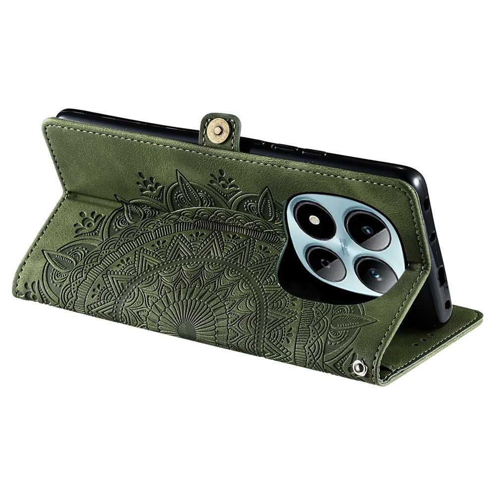 For Xiaomi Redmi Note 15 Pro 4G (Global) Case Skin Feel Totem Imprinted Wallet Leather Phone Cover with Hand Strap - Blackish Green