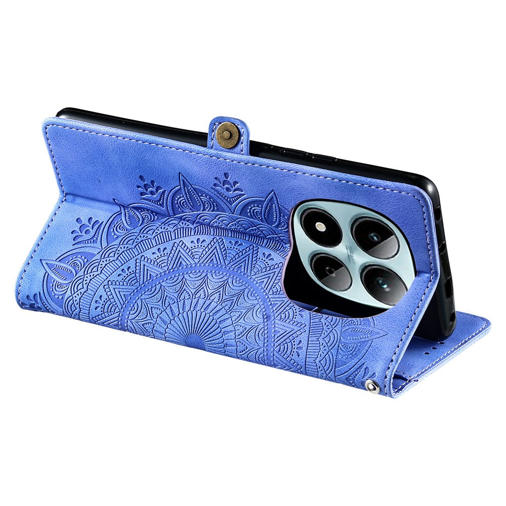 For Xiaomi Redmi Note 15 Pro 4G (Global) Case Skin Feel Totem Imprinted Wallet Leather Phone Cover with Hand Strap - Purple
