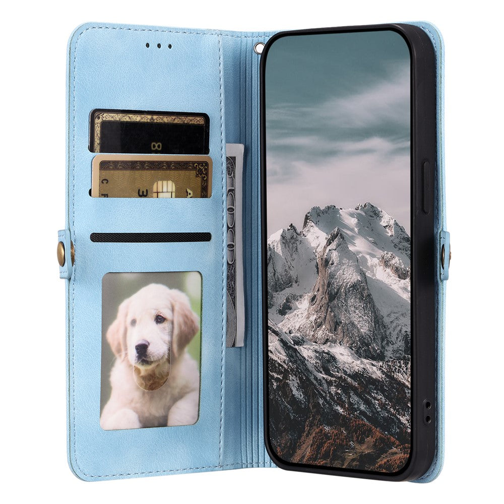 For Xiaomi Redmi Note 15 Pro 4G (Global) Case Skin Feel Totem Imprinted Wallet Leather Phone Cover with Hand Strap - Lake Blue