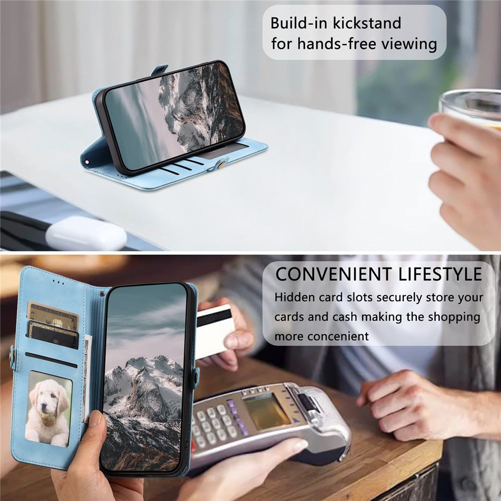 For Xiaomi Redmi Note 15 Pro 4G (Global) Case Skin Feel Totem Imprinted Wallet Leather Phone Cover with Hand Strap - Lake Blue