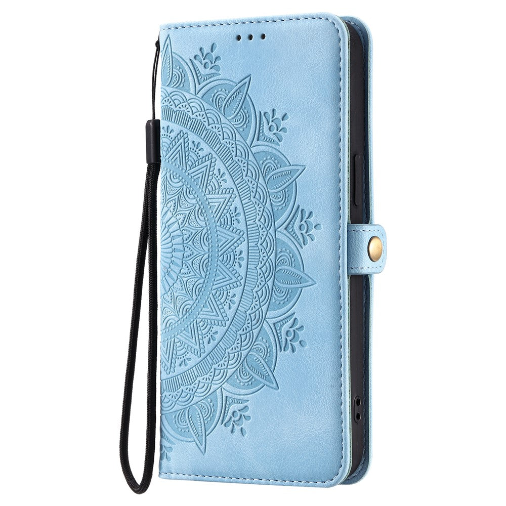 For Xiaomi Redmi Note 15 Pro 4G (Global) Case Skin Feel Totem Imprinted Wallet Leather Phone Cover with Hand Strap - Lake Blue