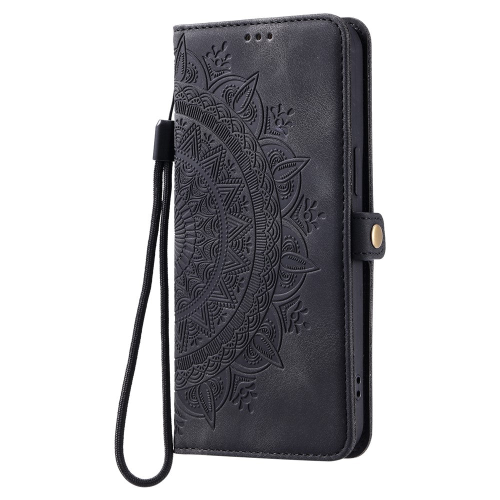 For Xiaomi Redmi Note 15 Pro 4G (Global) Case Skin Feel Totem Imprinted Wallet Leather Phone Cover with Hand Strap - Black
