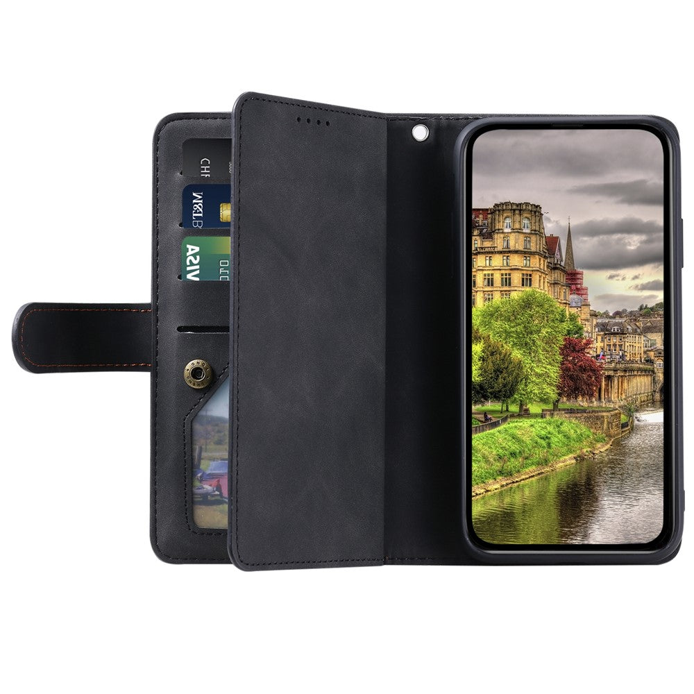 For Xiaomi Redmi Note 15 Pro 4G (Global) Case 9 Card Slots Zipper Wallet PU Leather Phone Cover with Wrist Strap - Black