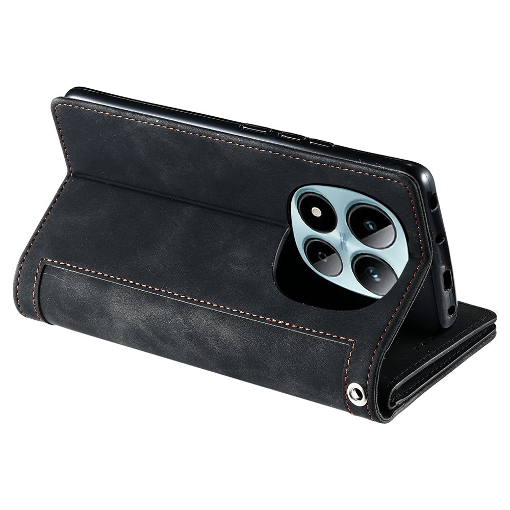 For Xiaomi Redmi Note 15 Pro 4G (Global) Case 9 Card Slots Zipper Wallet PU Leather Phone Cover with Wrist Strap - Black