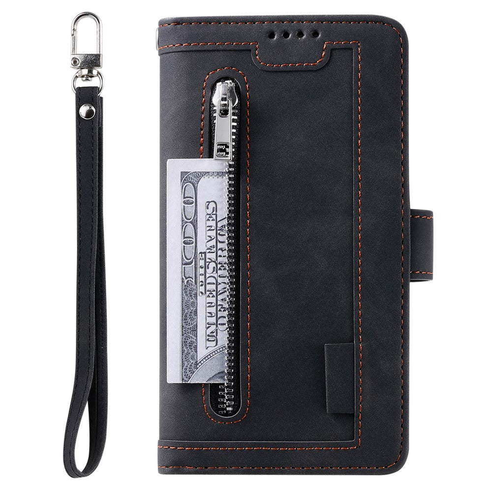 For Xiaomi Redmi Note 15 Pro 4G (Global) Case 9 Card Slots Zipper Wallet PU Leather Phone Cover with Wrist Strap - Black