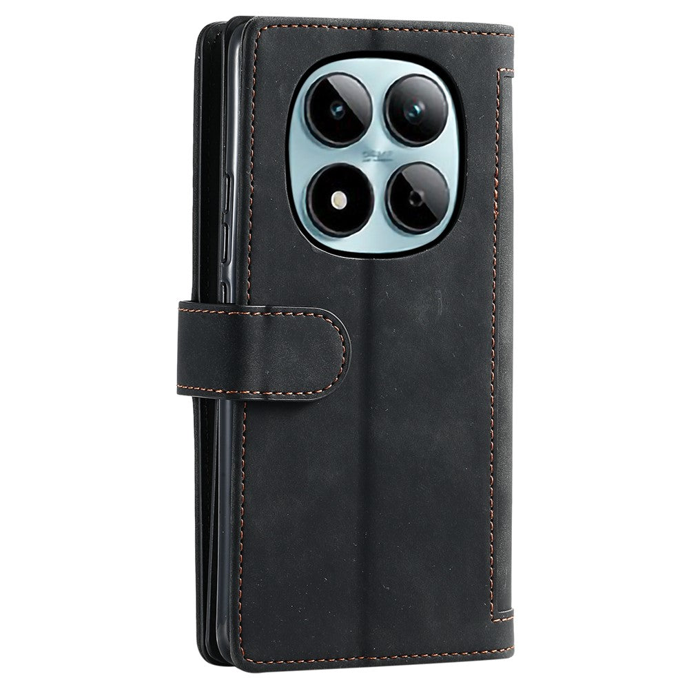 For Xiaomi Redmi Note 15 Pro 4G (Global) Case 9 Card Slots Zipper Wallet PU Leather Phone Cover with Wrist Strap - Black