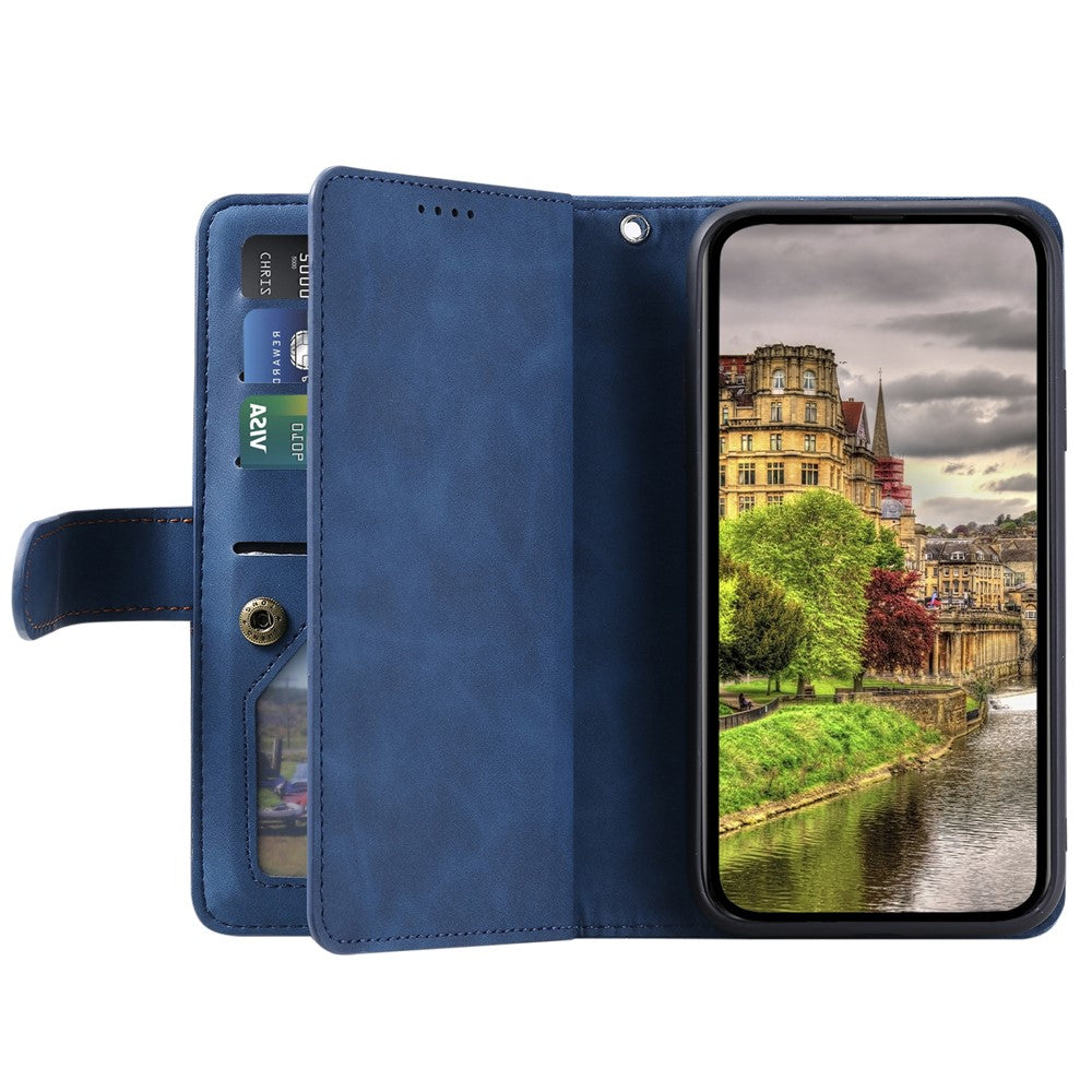 For Xiaomi Redmi Note 15 Pro 4G (Global) Case 9 Card Slots Zipper Wallet PU Leather Phone Cover with Wrist Strap - Blue