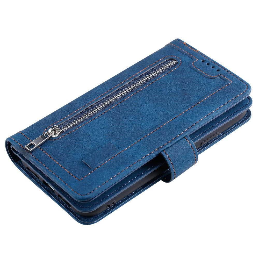 For Xiaomi Redmi Note 15 Pro 4G (Global) Case 9 Card Slots Zipper Wallet PU Leather Phone Cover with Wrist Strap - Blue